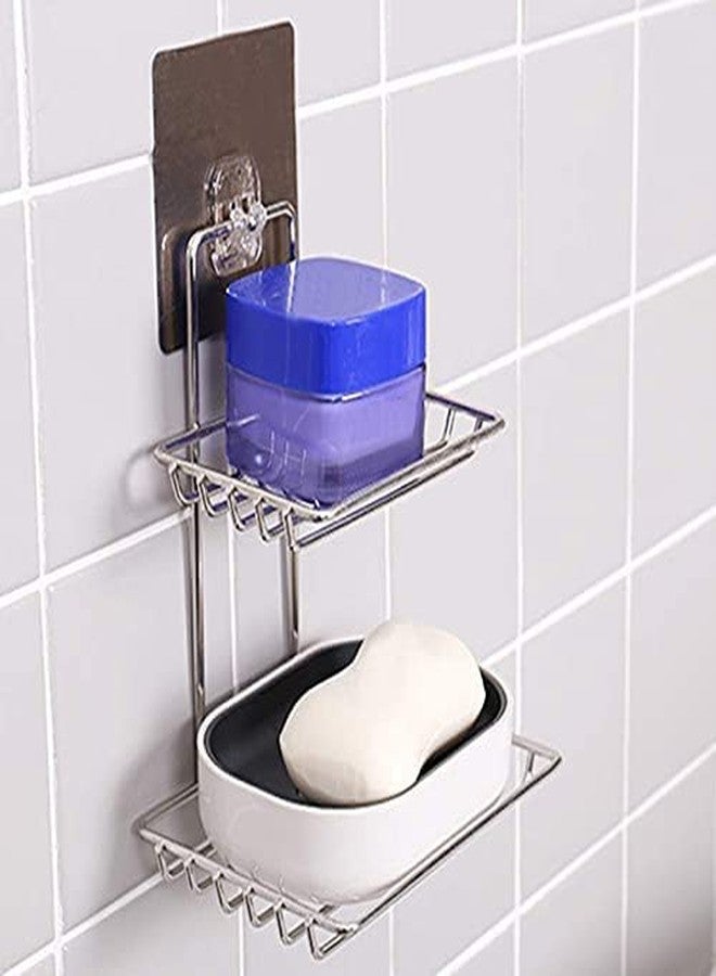 ARLICODECK Wall Mounted Double Layer soap Dish Holder Stainless Steel Wall Hanging Soap Storage Rack for Kitchen Bathroom-with Self Adhesive Magic Sticker(Silver)(2 Layer Shop Holder) - Image 1